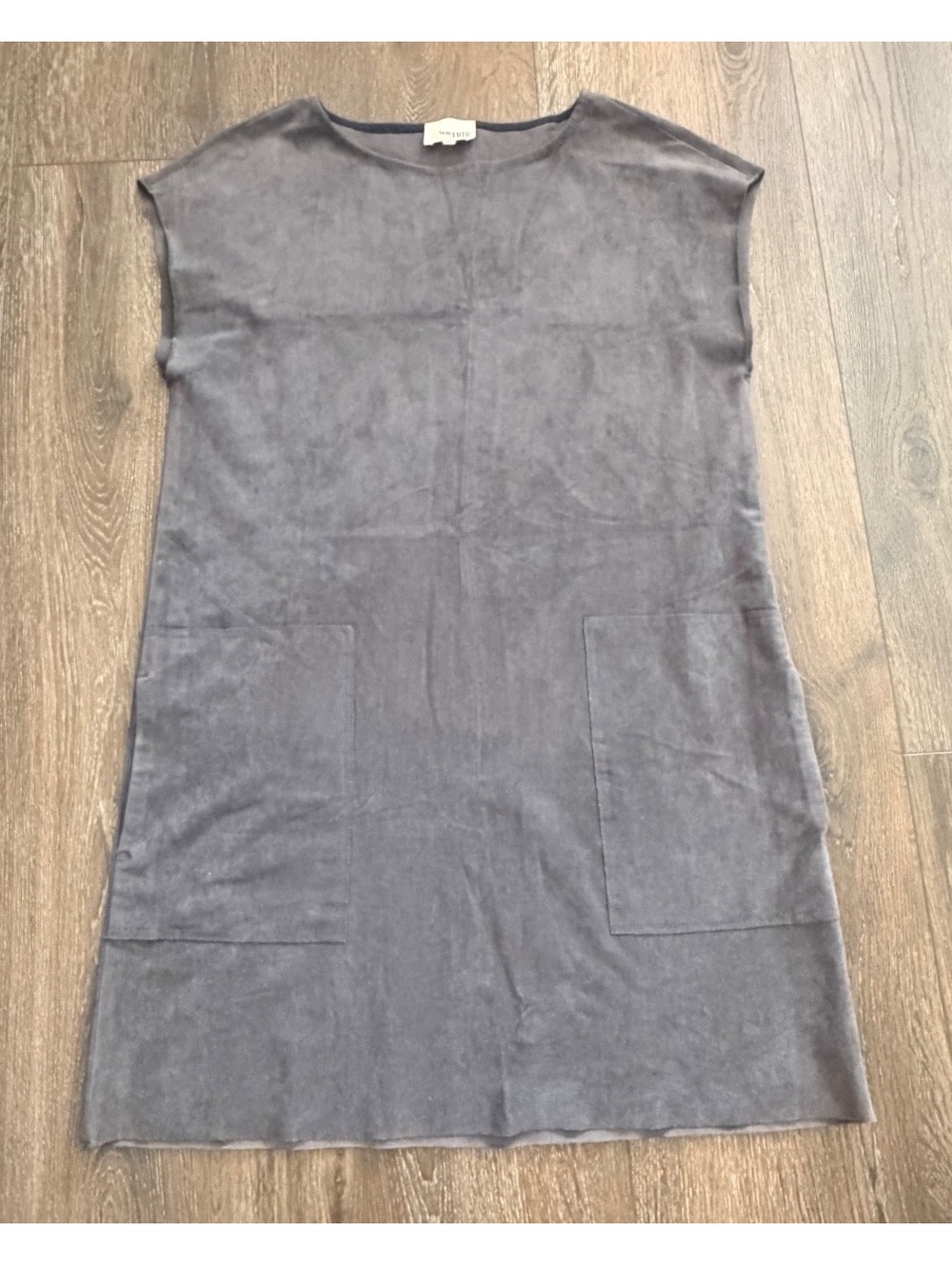 Wilfred Free Aritzia Nori Faux Suede Shift Dress Gray XS Pockets, 90s minimalist
